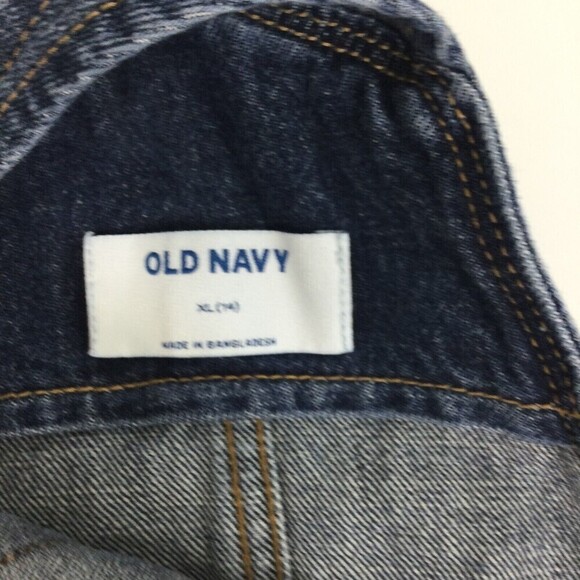 Old Navy Shortalls Overalls Cuffed Blue Denim Jeans Cotton Girls Size XL 14 - Picture 4 of 5